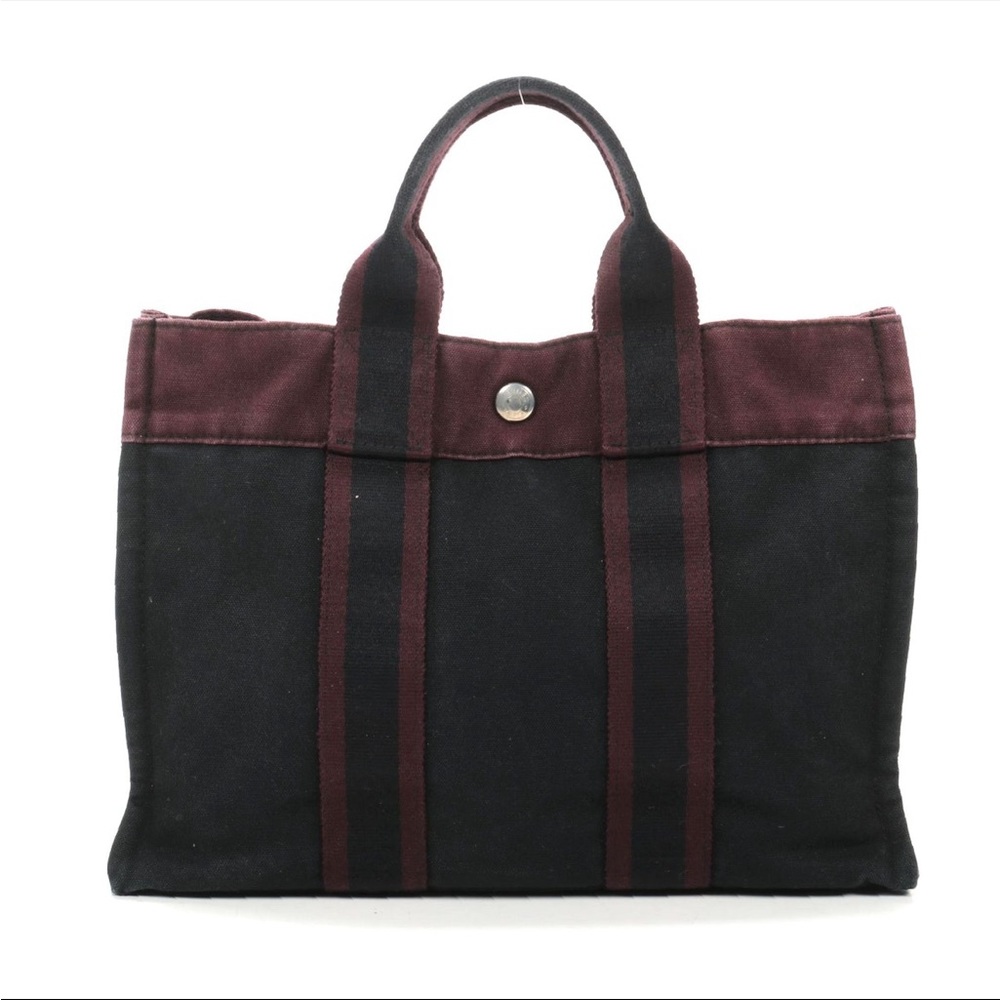 Hermès Fourre Tout PM Tote in Black/Burgundy Cotton Canvas
